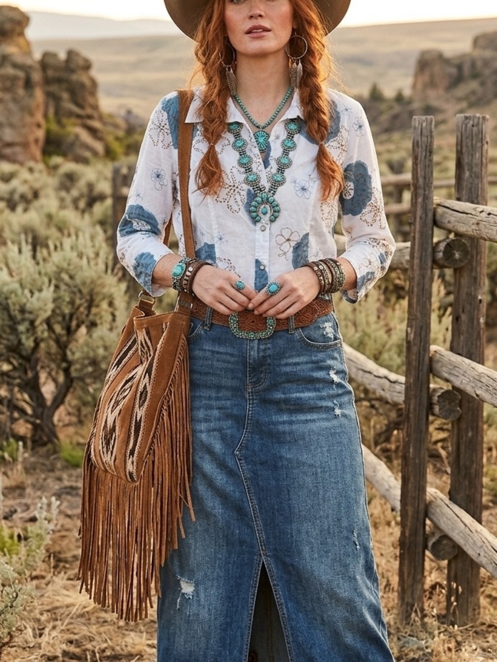Tribal 6 button down white and blue floral stitched cotton western snaps…